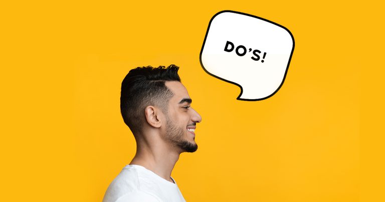 Casual millenial man saying Do's in bubble