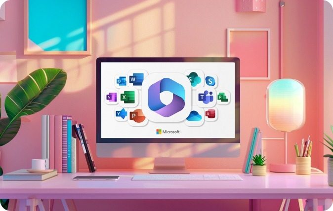 CX_Microsoft Office 365 A laptop showing the logos of Microsoft Office 365 tools.