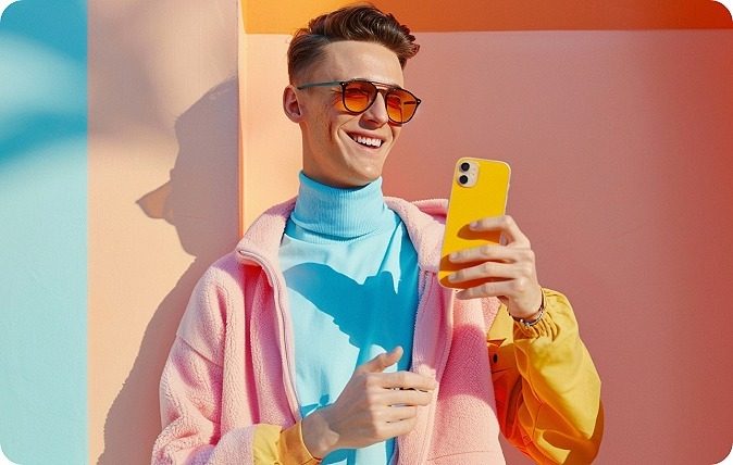 Customer-engagement-1 A happy man holding a mobile phone.