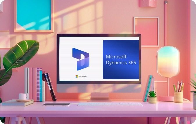 Microsoft Dynamics 365 A laptop showing the logo of Microsoft Dynamics 365.